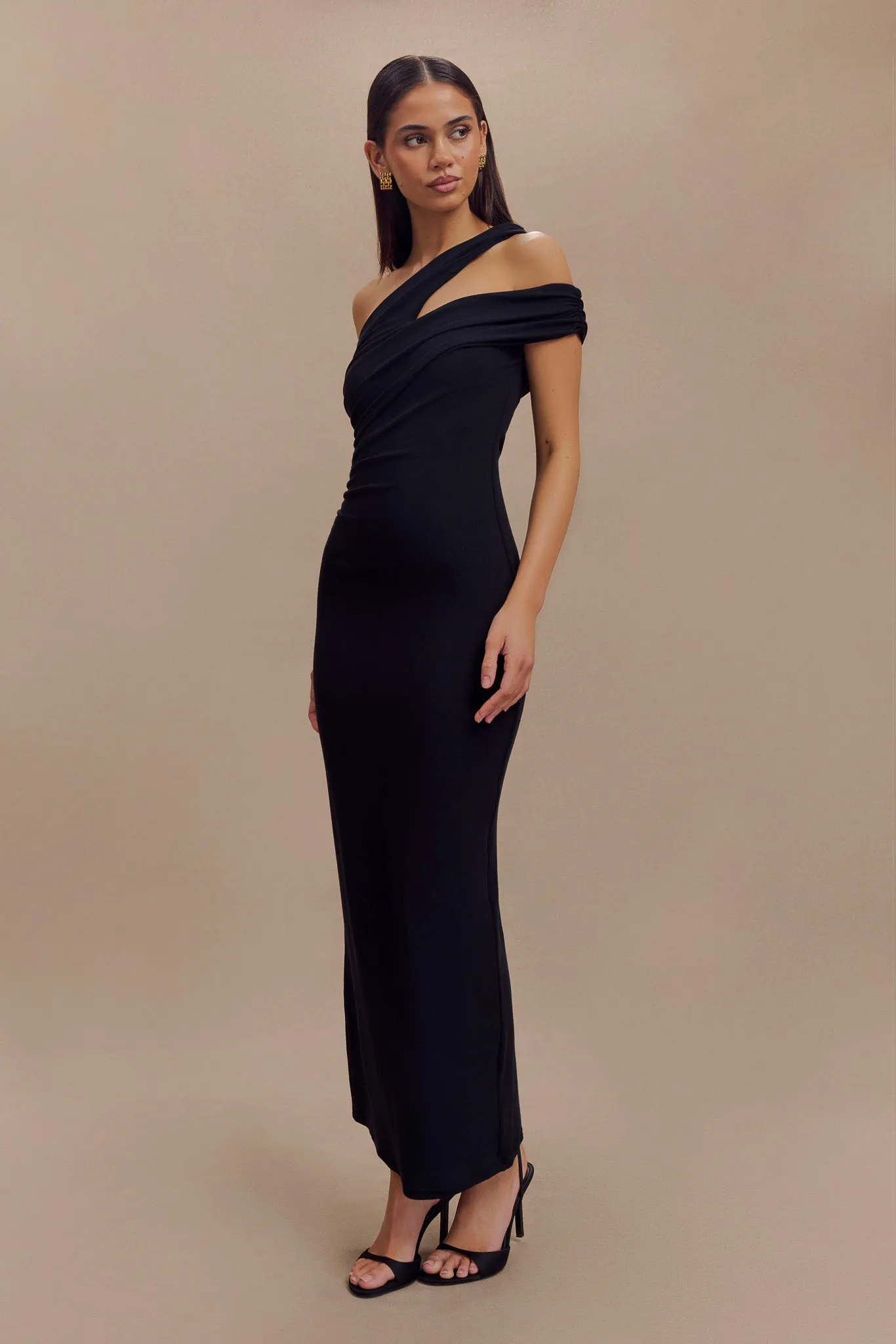 Anastasia One Shoulder Modal Midi Dress - Black