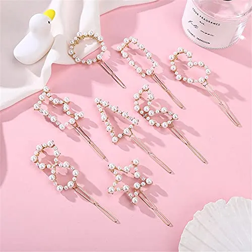 ANNACREATIONS Korean Style Gold Metal Pearl Geometric Stone Lock Hair Pins Hair Clip Hair Accessories Jewellery for Women And Girls (6 PCS)