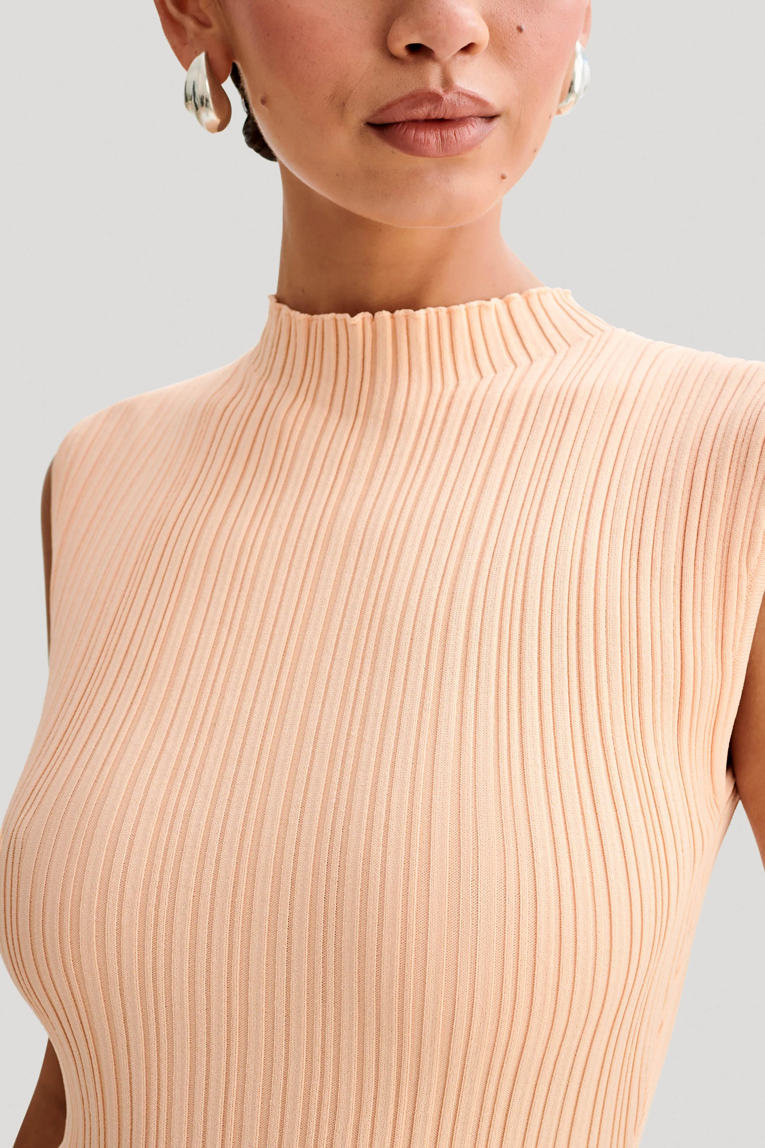 Arden Asymmetrical Rib Knit Maxi Dress - Light Peach