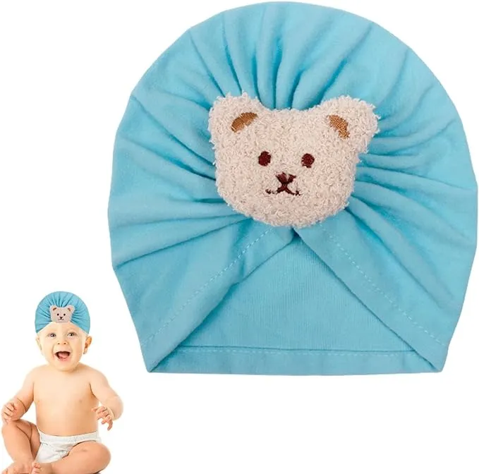 Babymoon Beanie Bear Turban Knot Boy’s Girl’s Kids New Born Baby Cap Hat Headwear 0-2 Y | Blue