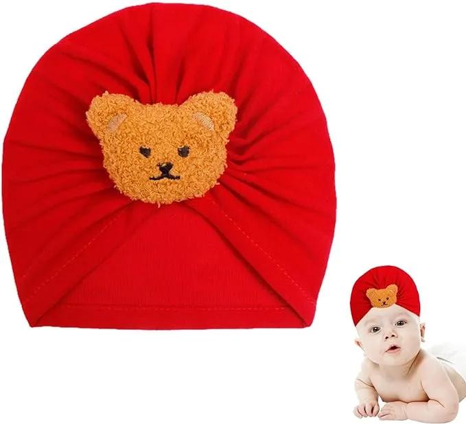 Babymoon Beanie Bear Turban Knot Boy’s Girl’s Kids New Born Baby Cap Hat Headwear 0-2 Y | Red