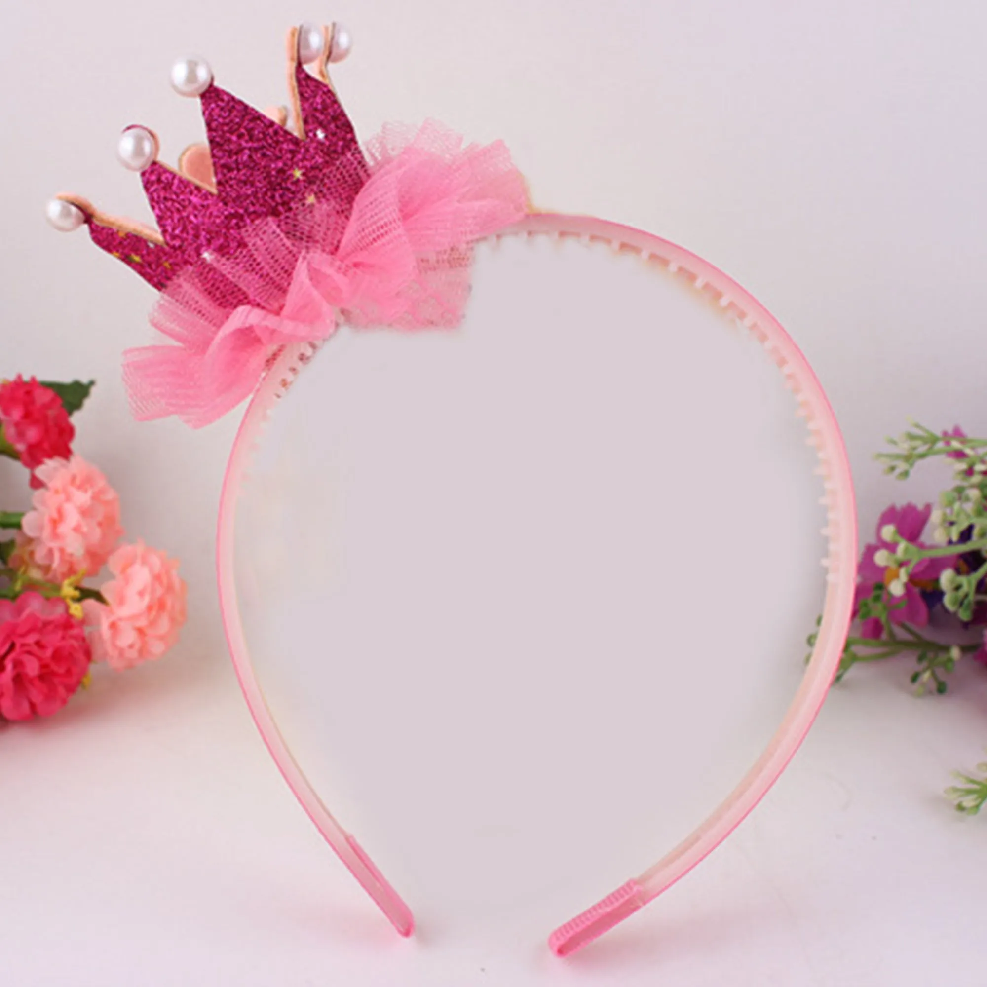 Babymoon Princess Girl’s Pearl Crown Headband | Hair Accessories | Darkpink