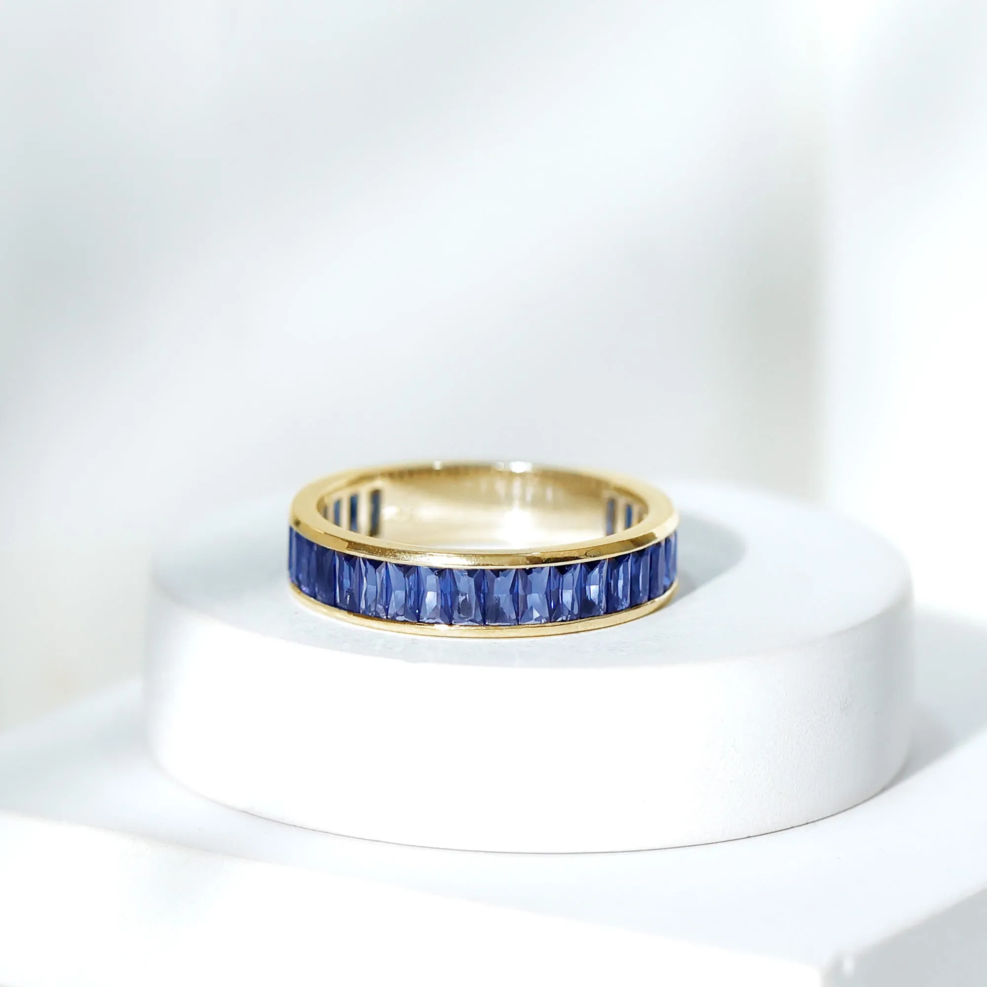 Baguette Shape Lab Created Blue Sapphire Full Eternity Band Ring