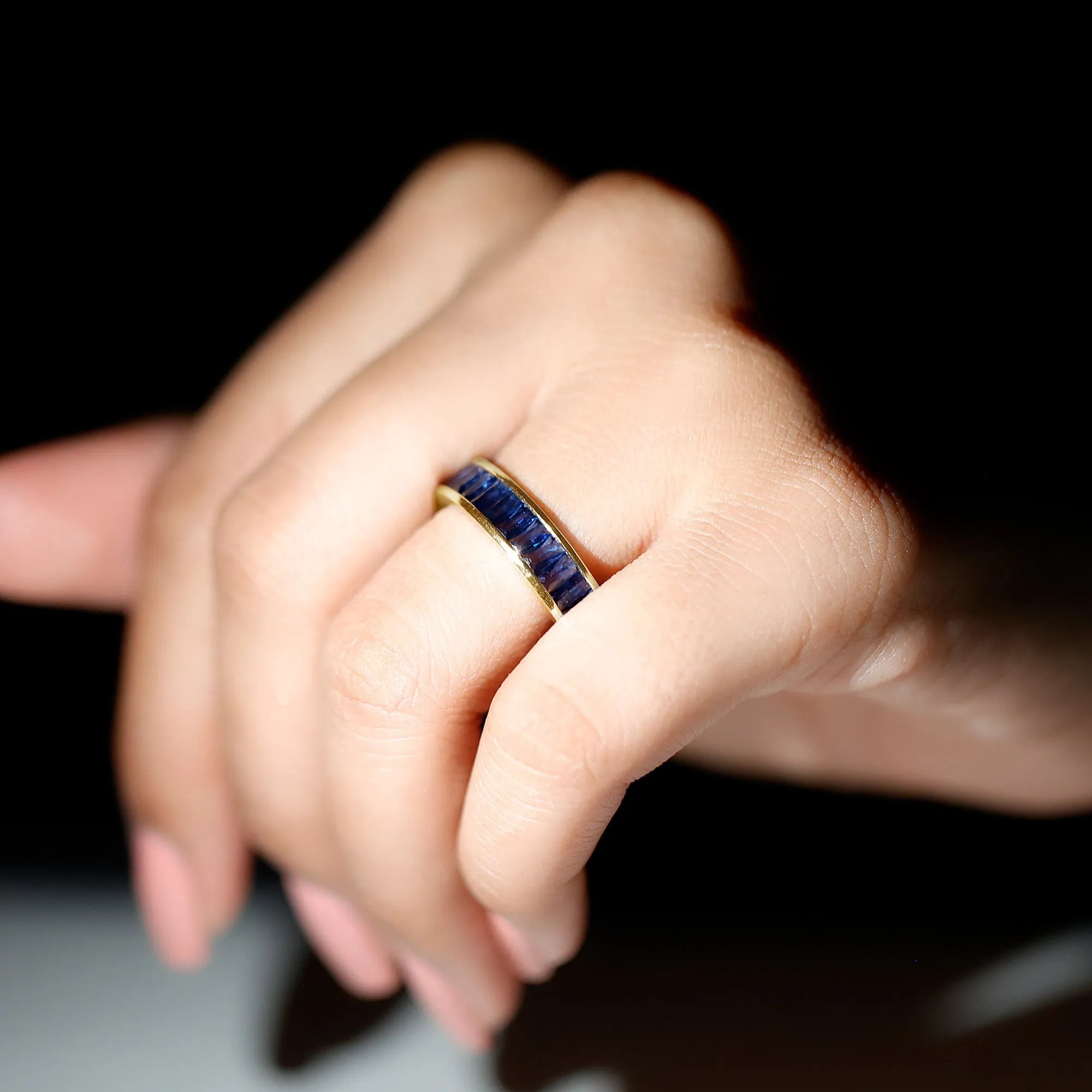 Baguette Shape Lab Created Blue Sapphire Full Eternity Band Ring