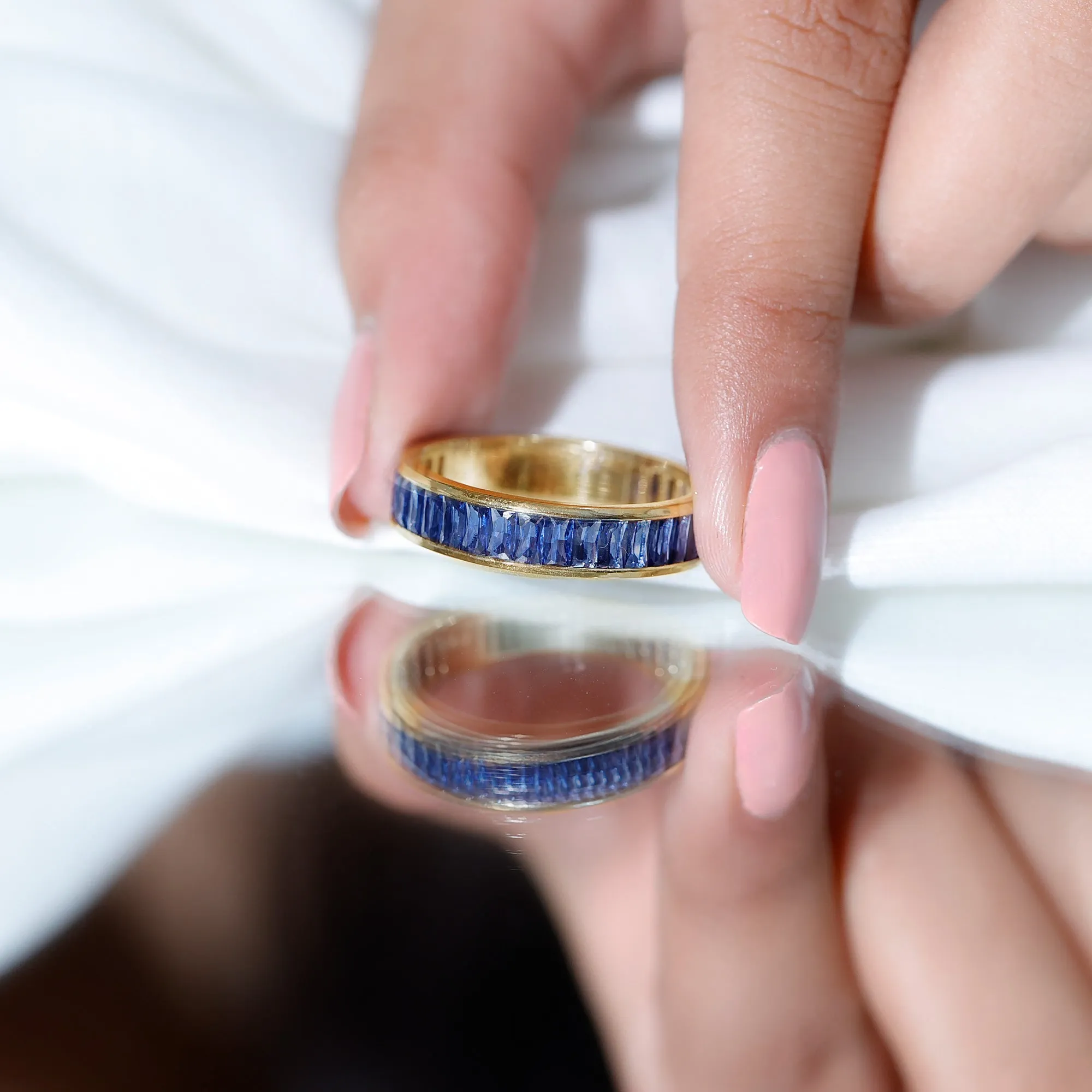 Baguette Shape Lab Created Blue Sapphire Full Eternity Band Ring