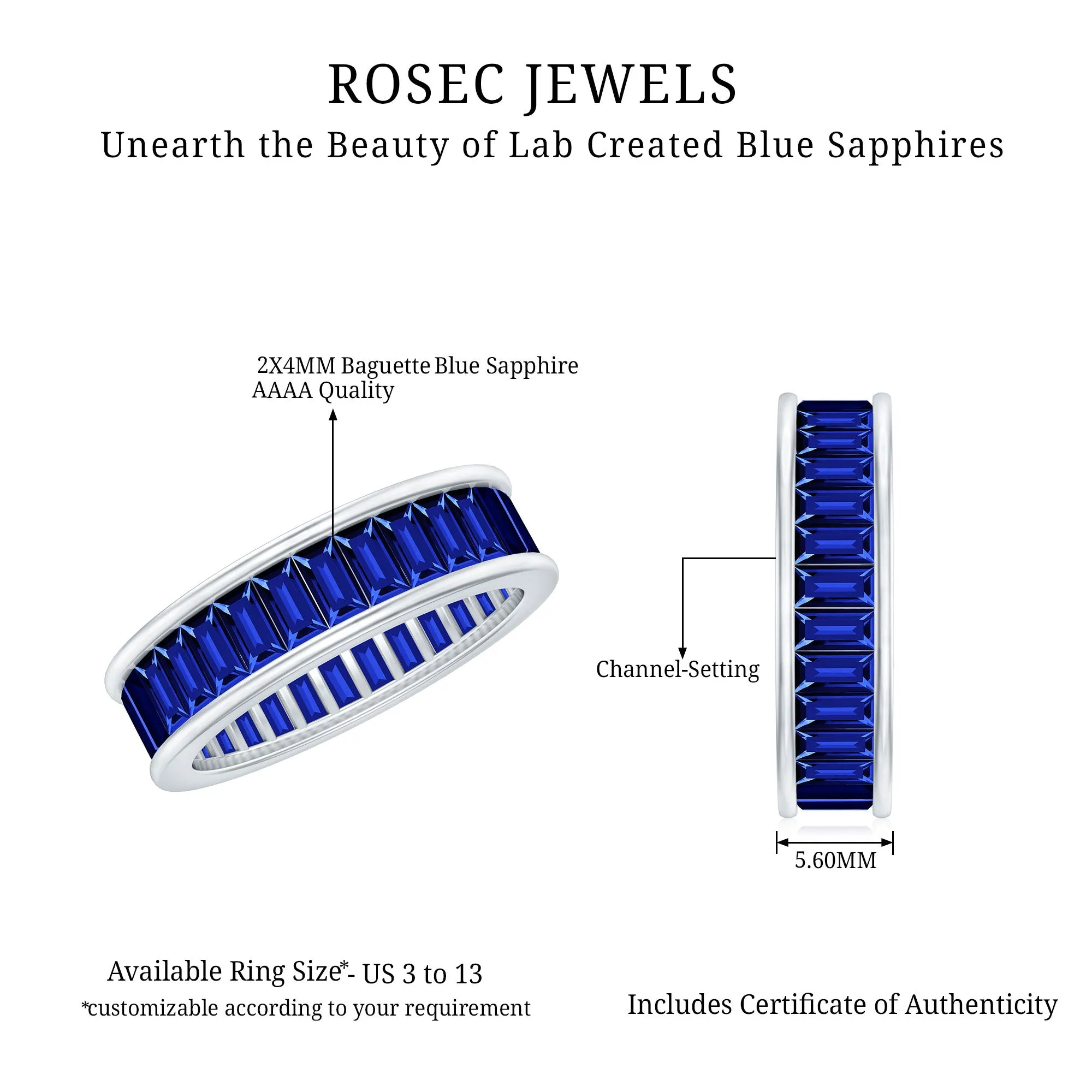 Baguette Shape Lab Created Blue Sapphire Full Eternity Band Ring