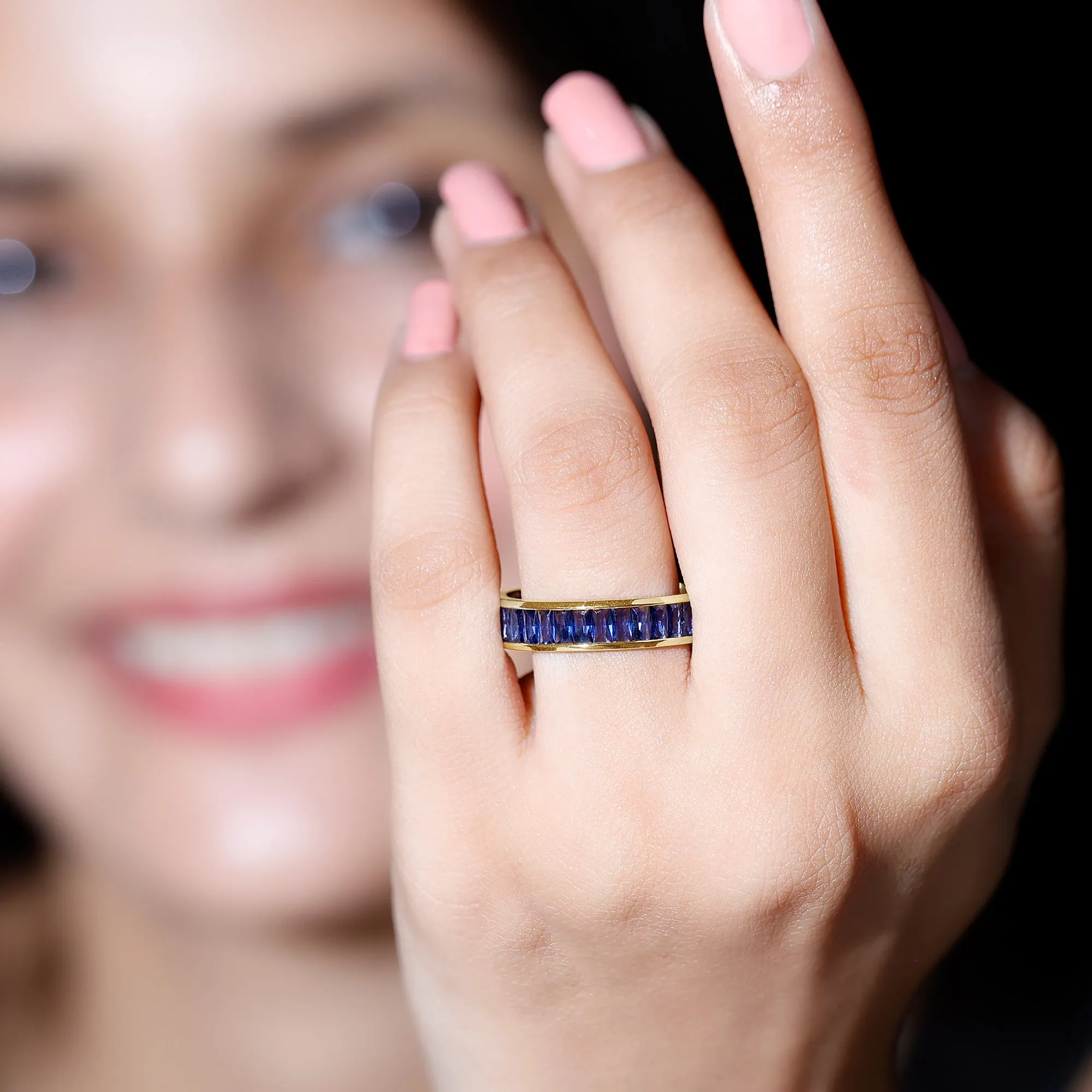 Baguette Shape Lab Created Blue Sapphire Full Eternity Band Ring