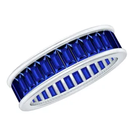 Baguette Shape Lab Created Blue Sapphire Full Eternity Band Ring