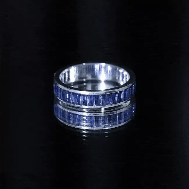 Baguette Shape Lab Created Blue Sapphire Full Eternity Band Ring