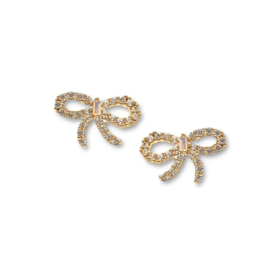 Bella Crystal Bow Stud Gold Earrings