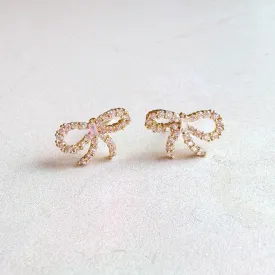 Bella Crystal Bow Stud Gold Earrings