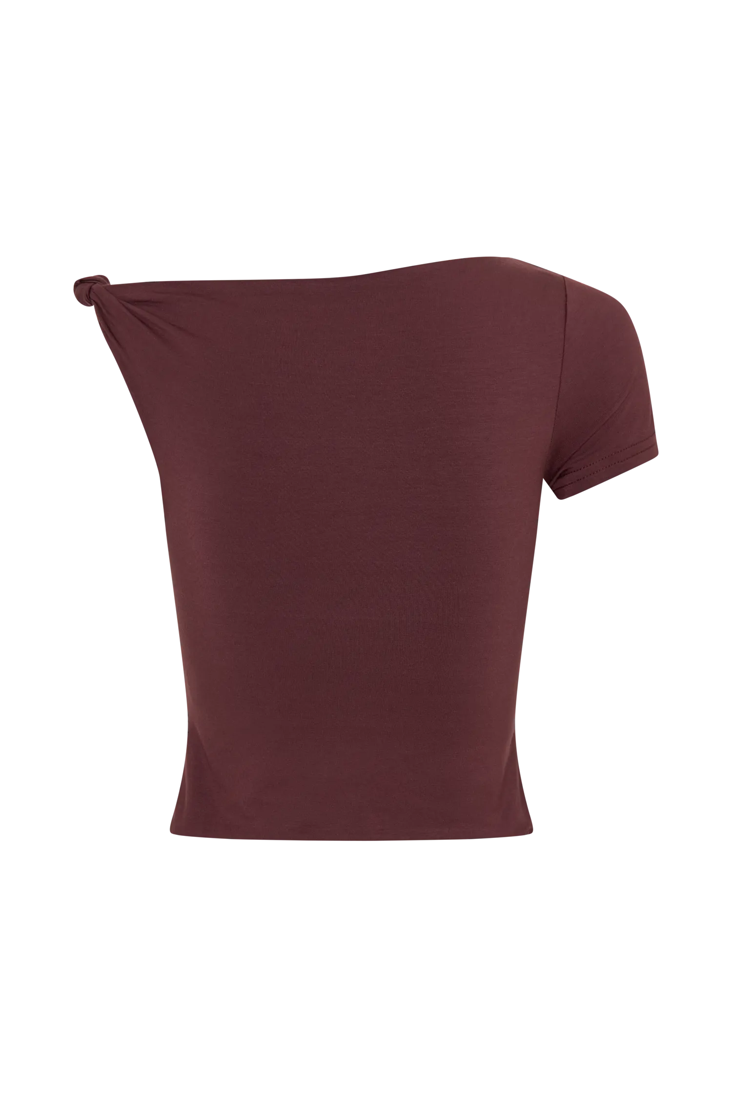 Betty Short Sleeve Modal Top With Knot Shoulder - Mahogany