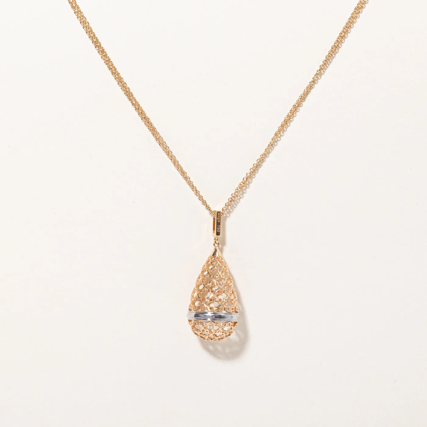 'Birks' 18k Two Tone Gold Cage Pendant & Necklace | 28" |