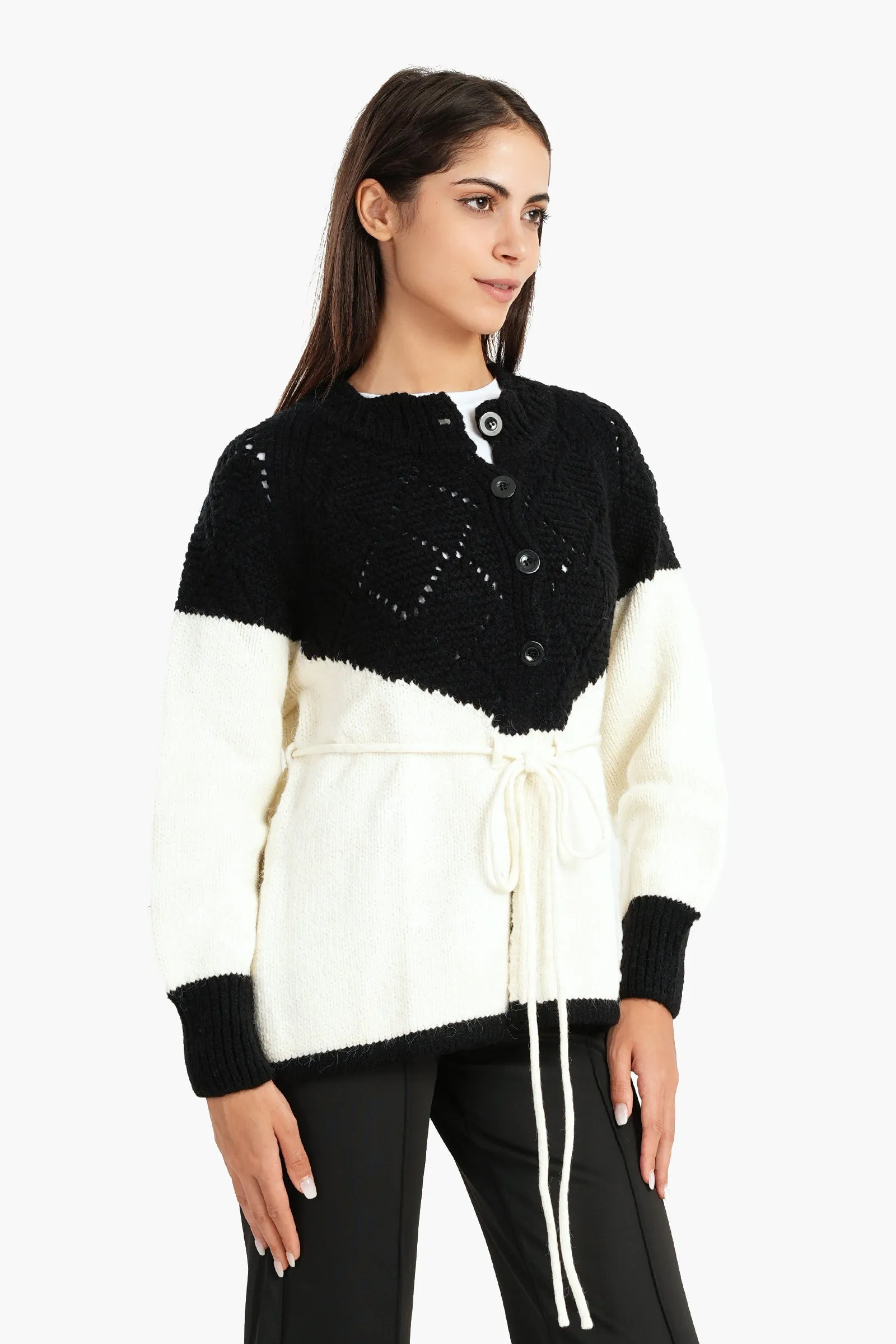 Black & White Knitted Cardigan