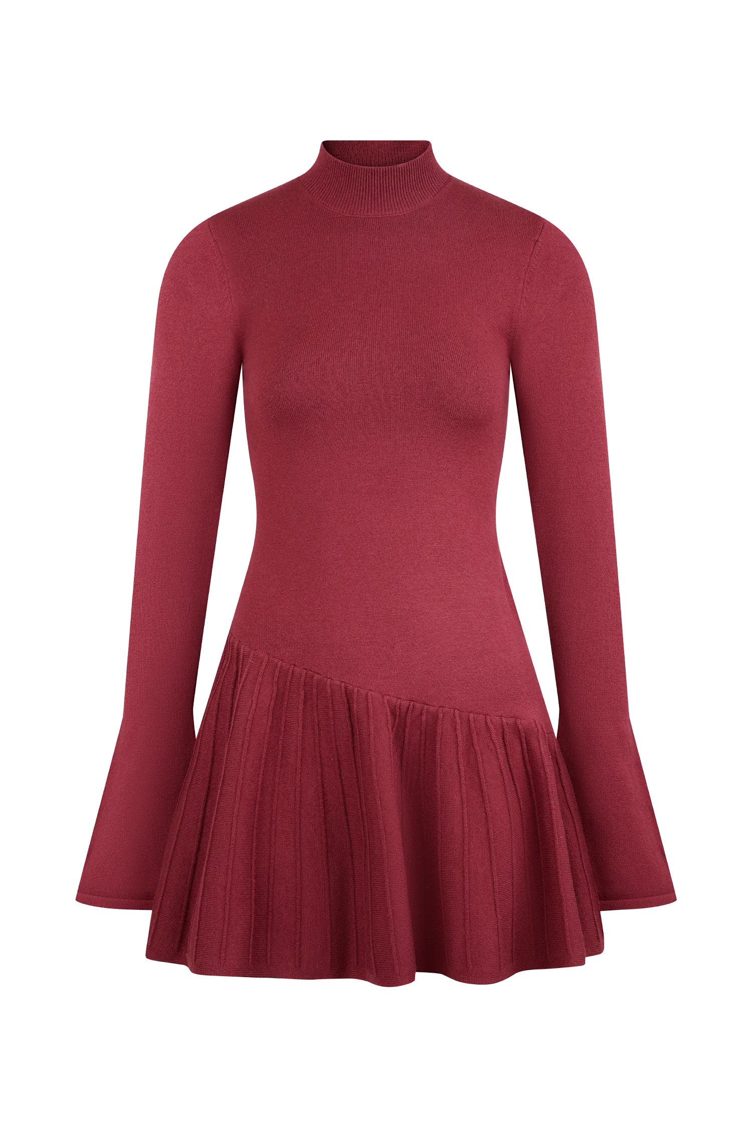 Blair Knit Mini Dress With Pleats - Merlot