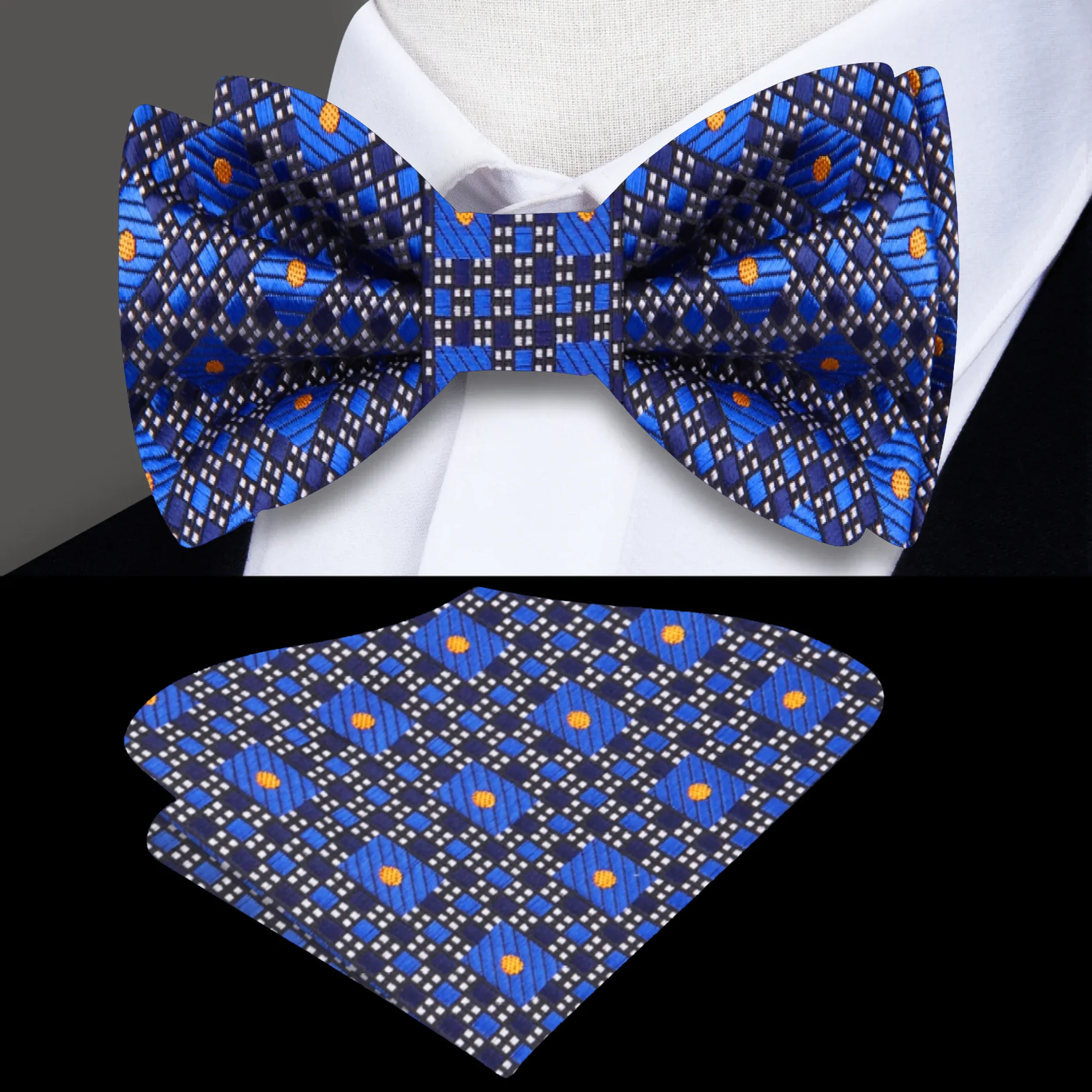 Blue Mosaic Geometric Bow Tie