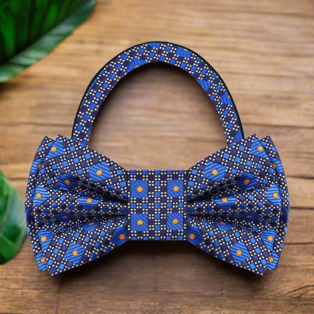 Blue Mosaic Geometric Bow Tie