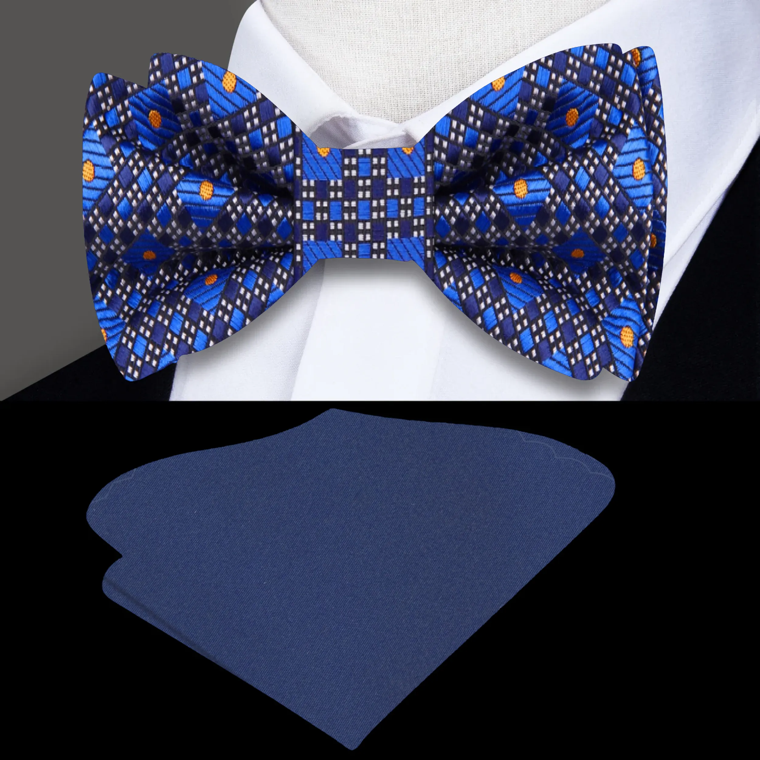 Blue Mosaic Geometric Bow Tie