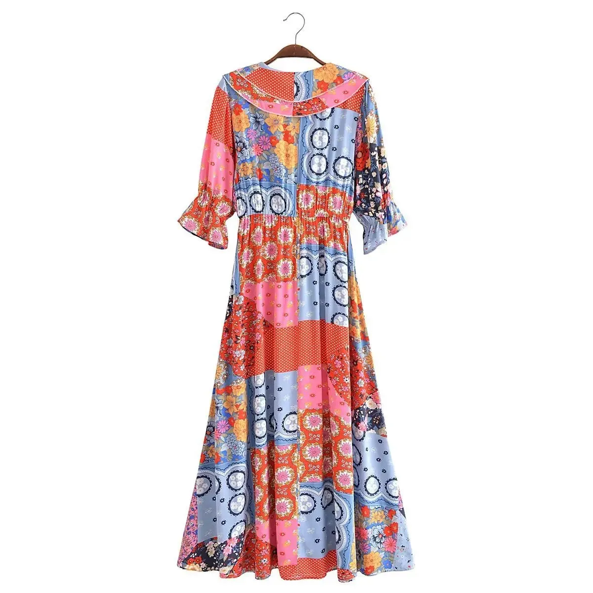 Boho Frill V-Neck 100% Viscose Dress Floral Print