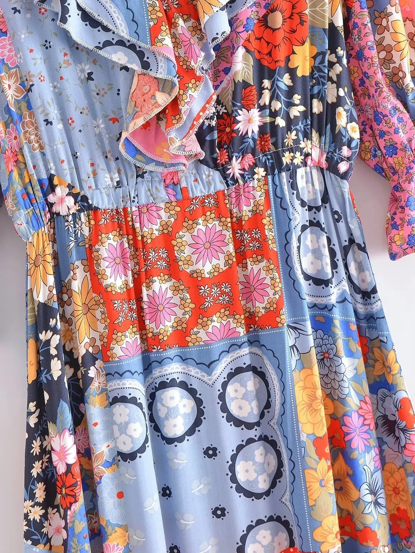 Boho Frill V-Neck 100% Viscose Dress Floral Print