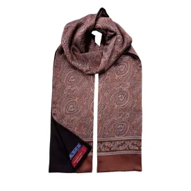 Brown Ornamental Paisley Satin Silk Scarf with Black Zegna Cashmere