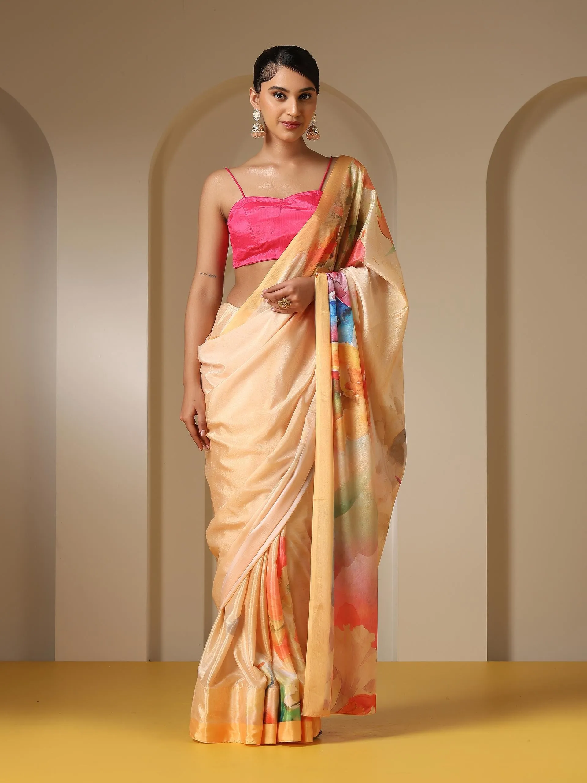 Brush Strokes Wine Printed Saree with Blouse Fabric