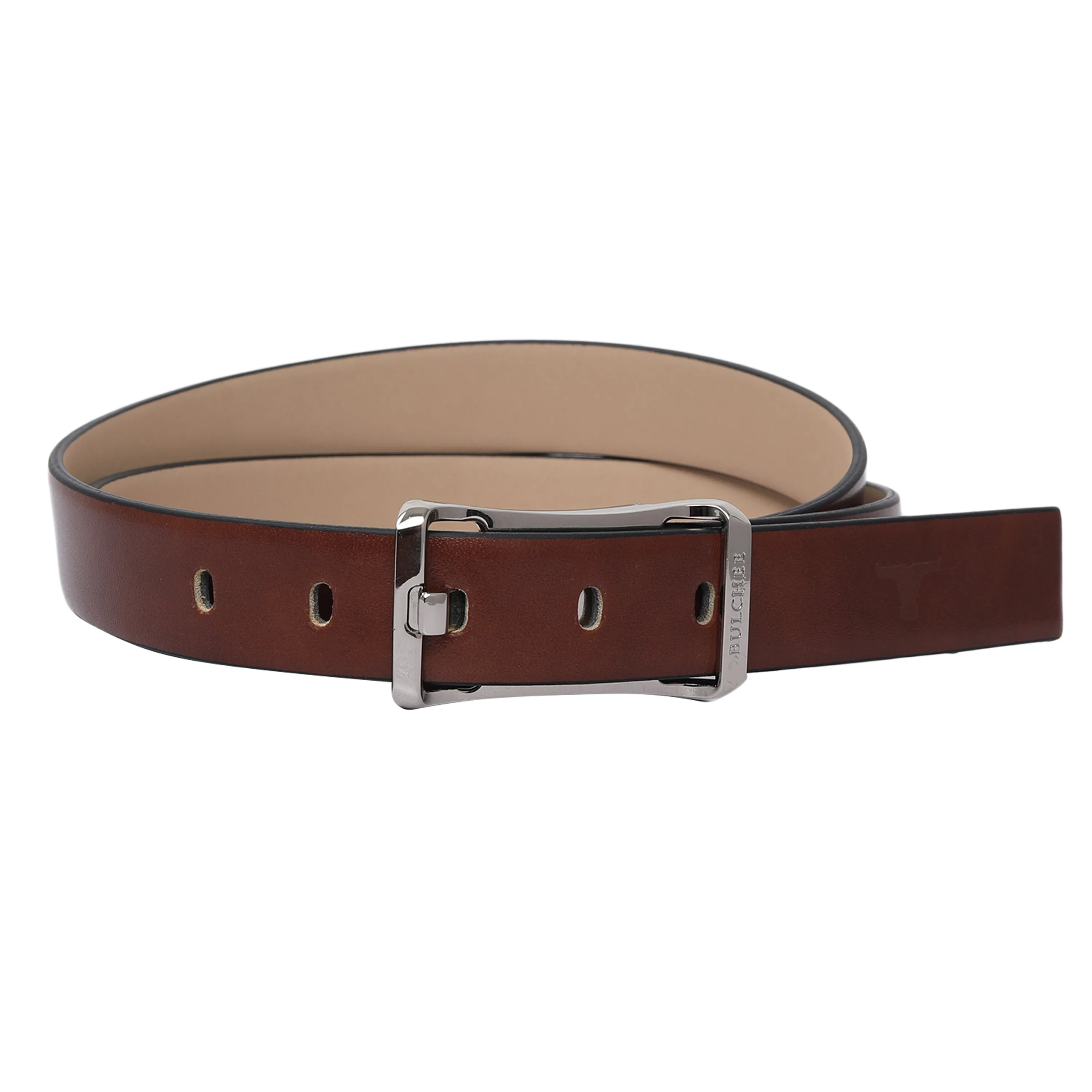 Bulchee Men's Collection Italian leather natural beige belt with a shiny buckle