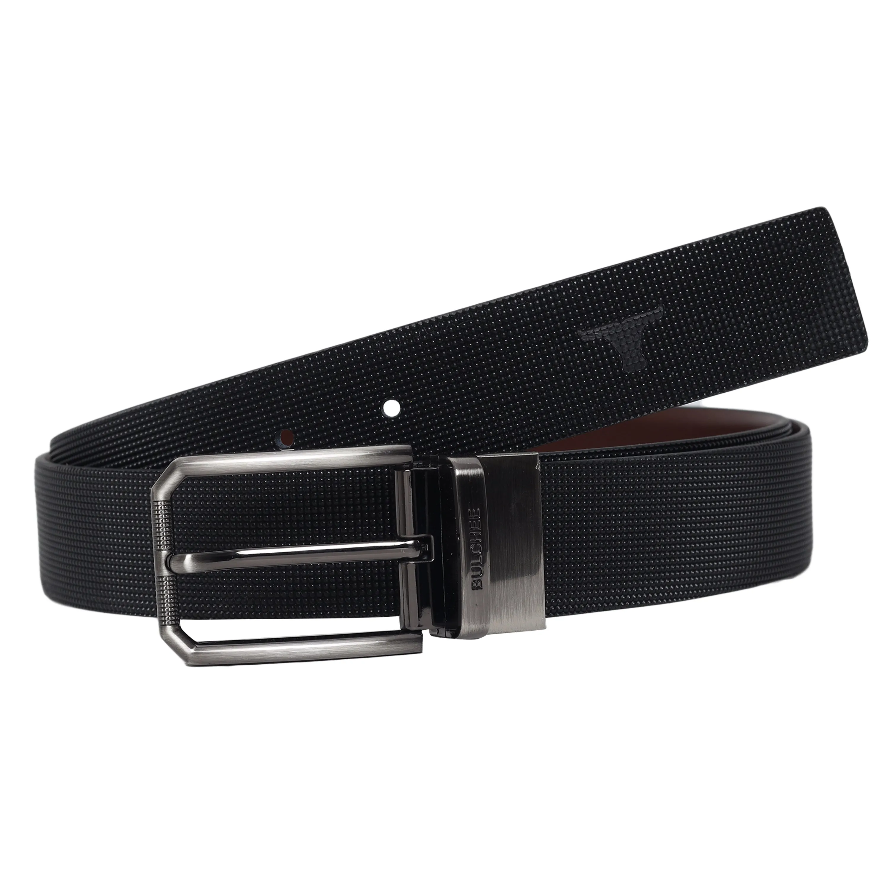 Bulchee Men's Genuine Leather Reversible Buckle Belt (Formal, Black/Brown) BUL2210B