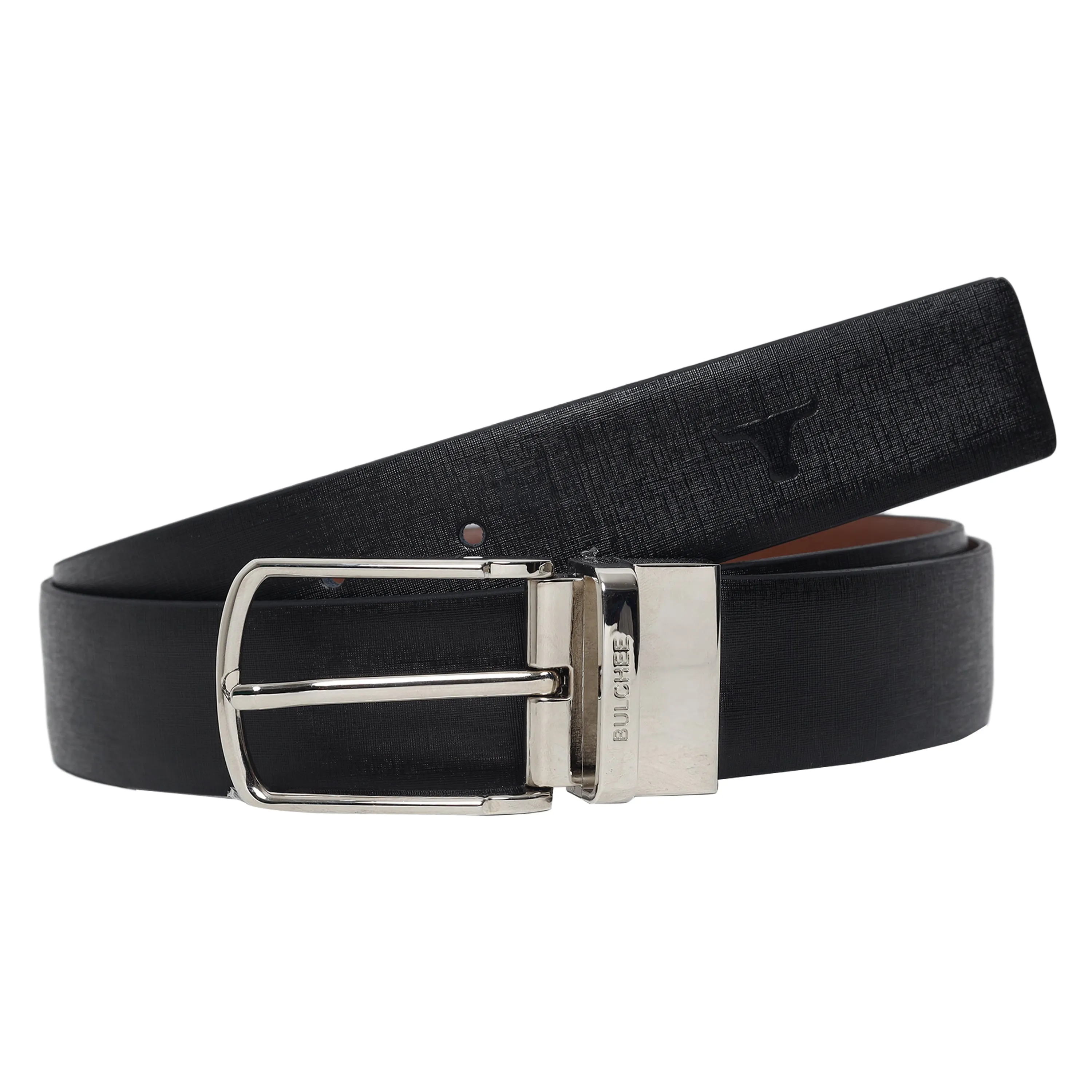 Bulchee Men's Genuine Leather Reversible Buckle Belt (Formal, Black/Tan) BUL2205B