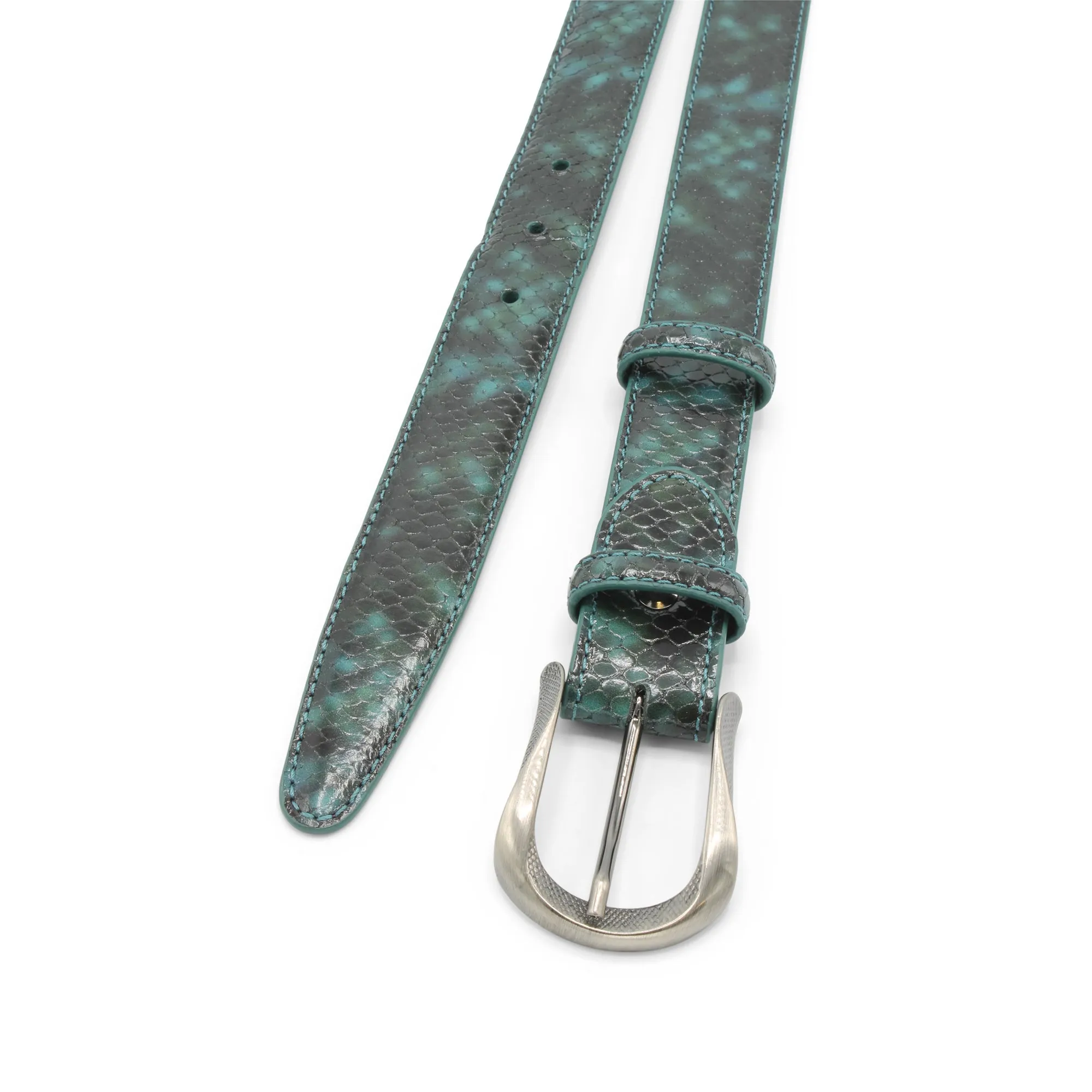 Caribbean Blue Narrow Viper Effect Prong Belt