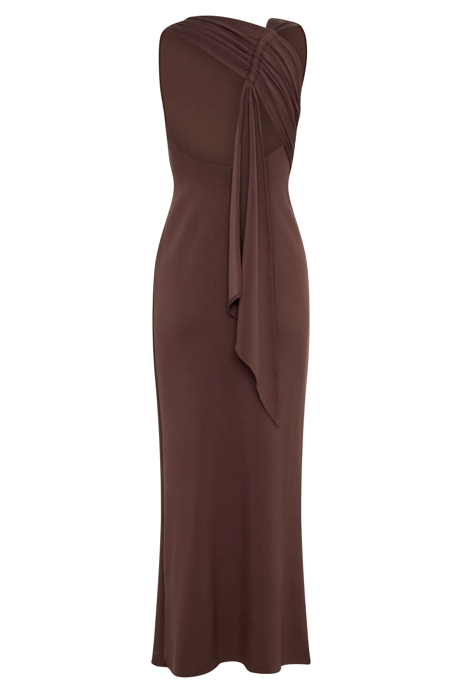 Catelyn Asymmetrical Scuba Jersey Midi Dress - Cacao Brown