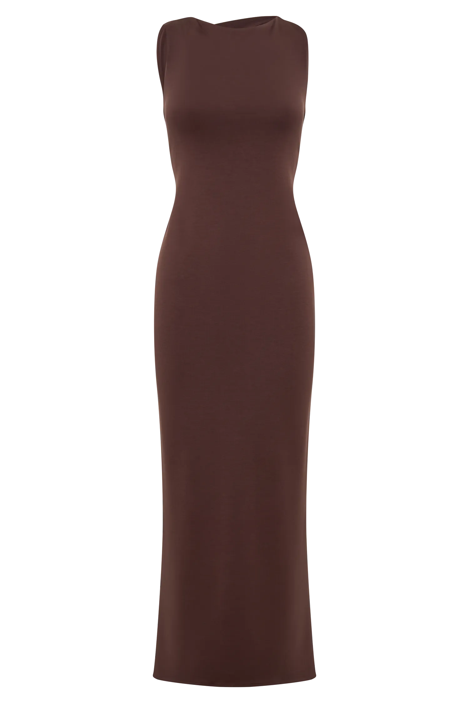 Catelyn Asymmetrical Scuba Jersey Midi Dress - Cacao Brown