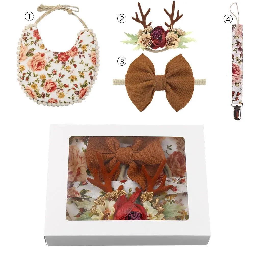 Charming Holiday Floral Baby Bib Set with Pacifier Clip - Perfect Christmas Gift