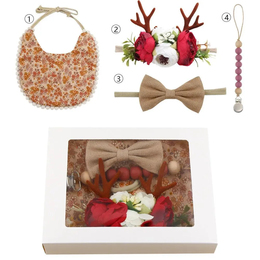 Charming Holiday Floral Baby Bib Set with Pacifier Clip - Perfect Christmas Gift