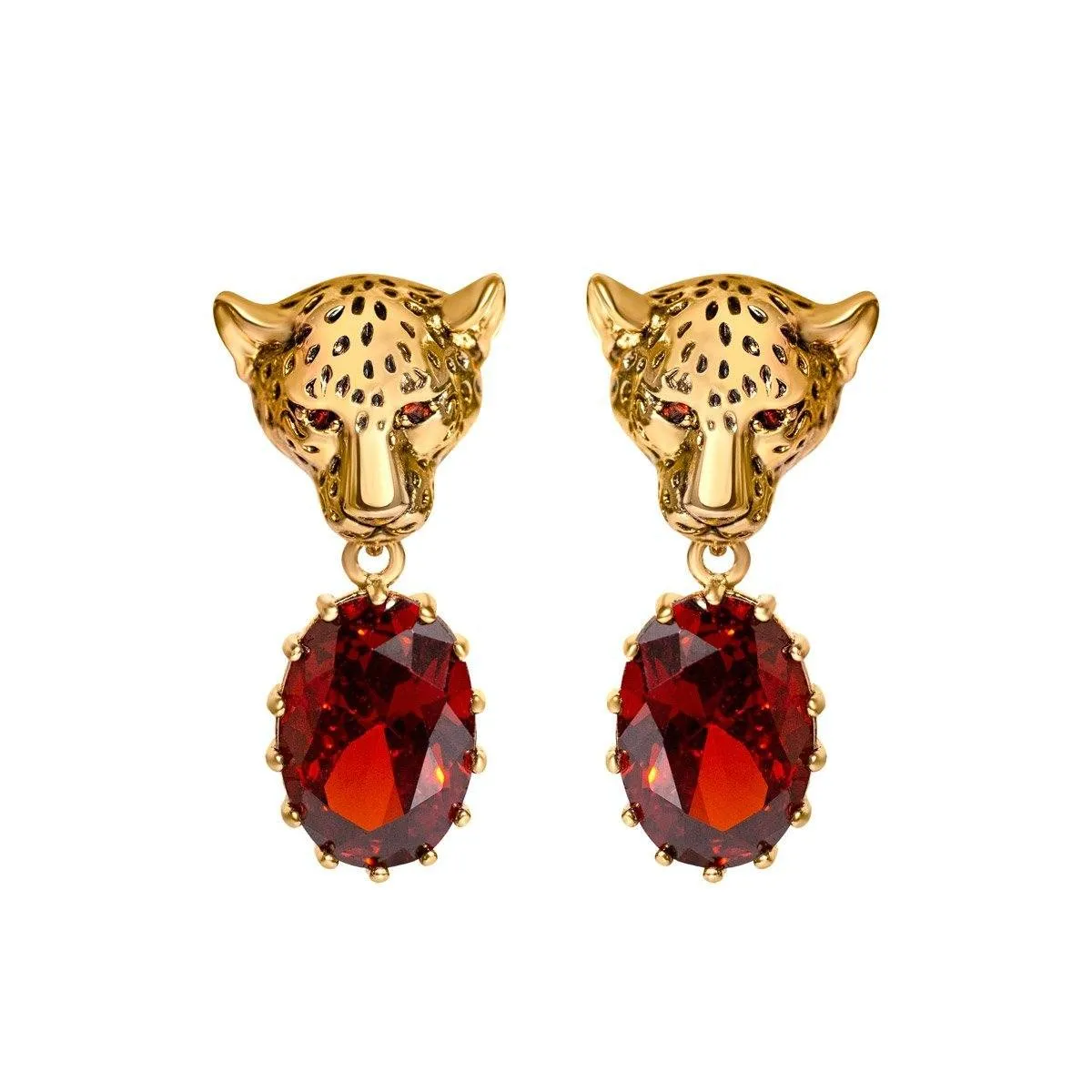 Cheetah Earrings With Red CZ Stones