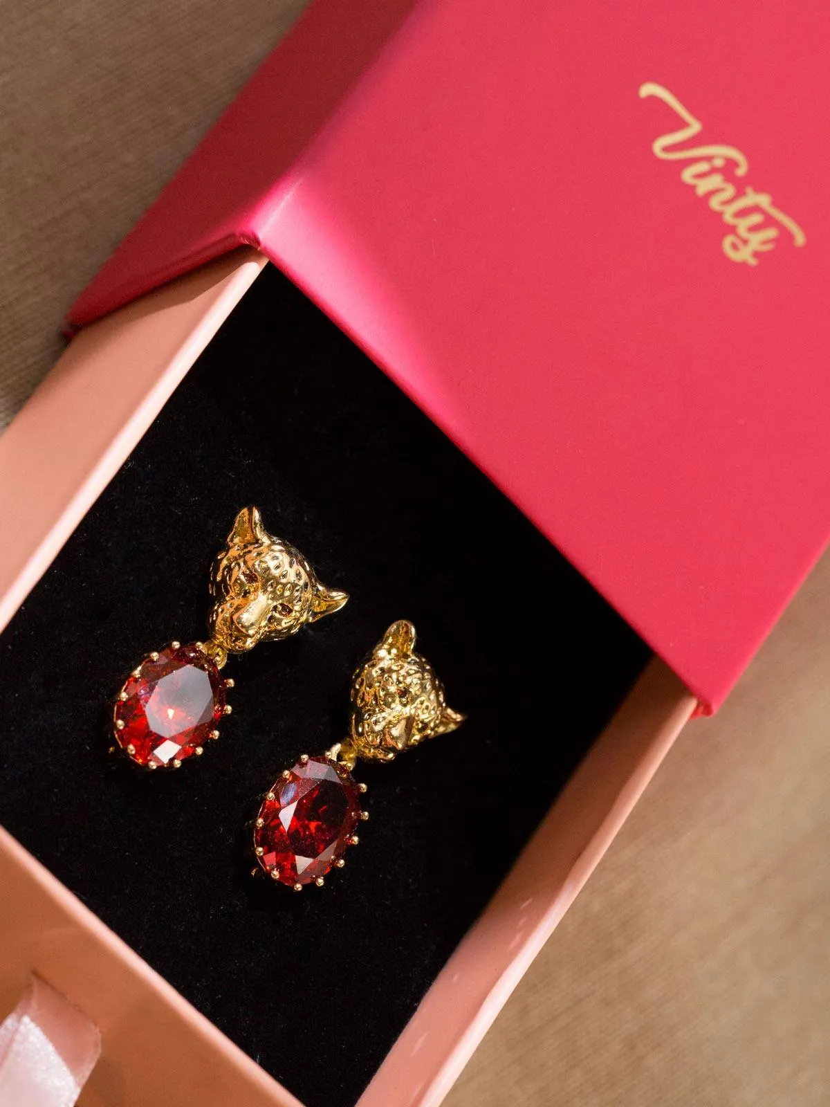 Cheetah Earrings With Red CZ Stones