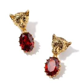 Cheetah Earrings With Red CZ Stones