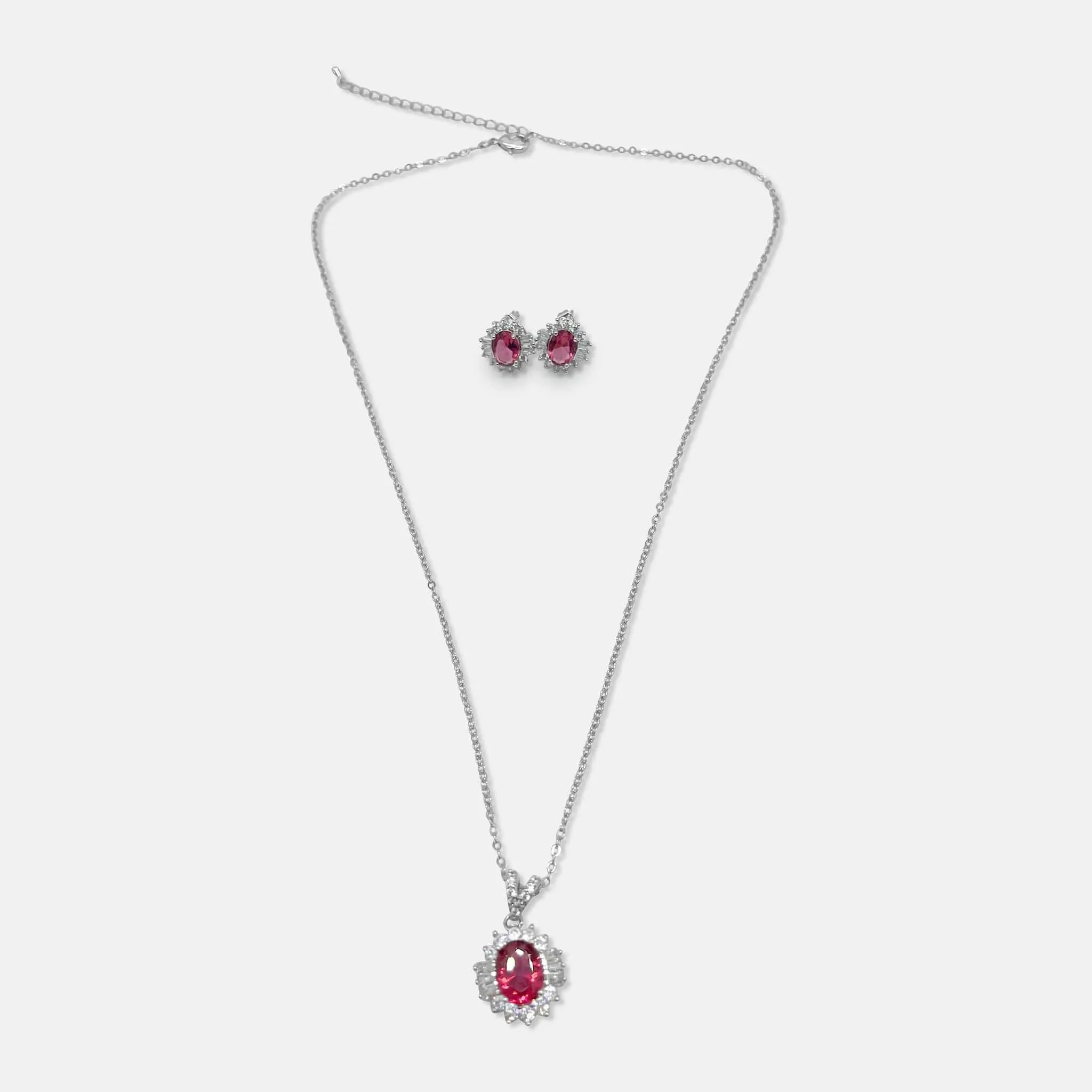 Chrisalee Ruby Cubic Zirconia Necklace and Earring Set