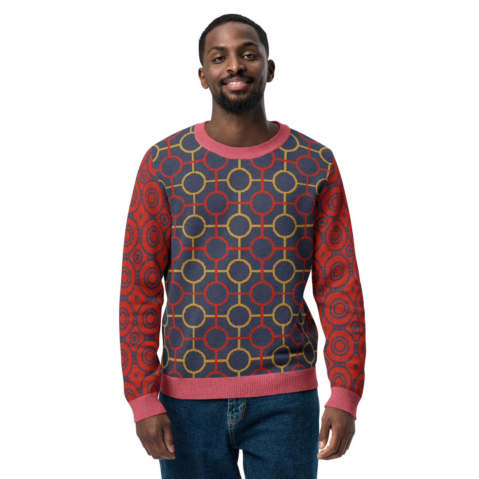 Circle Mind Jerk in Navy Knitted Crewneck Sweater