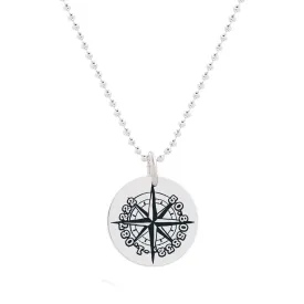 Compass Co-Ordinates Lat-Long 20mm Silver Disc Necklace