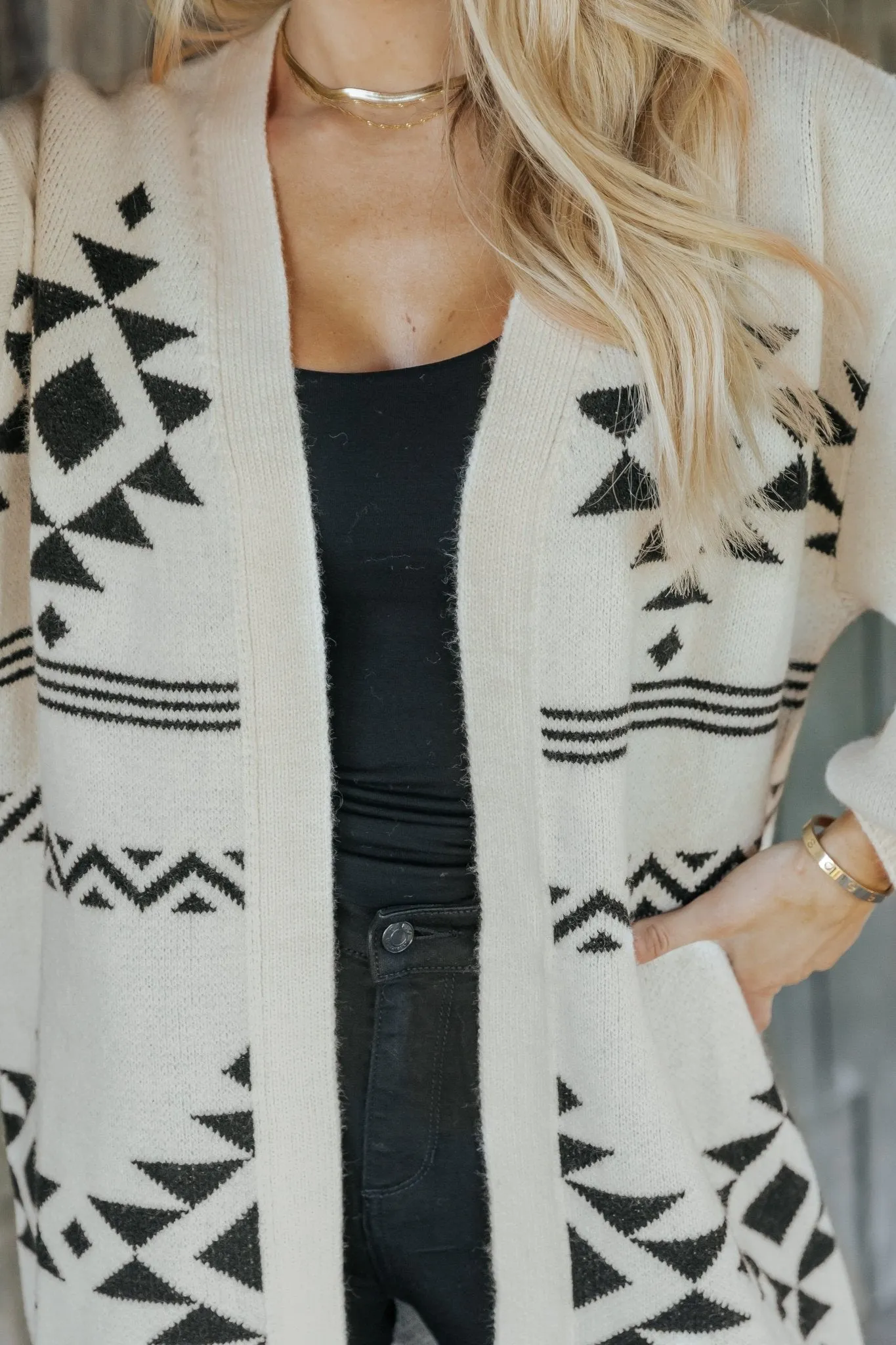 Cream and Black Aztec Print Cardigan - FINAL SALE