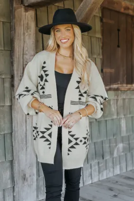 Cream and Black Aztec Print Cardigan - FINAL SALE