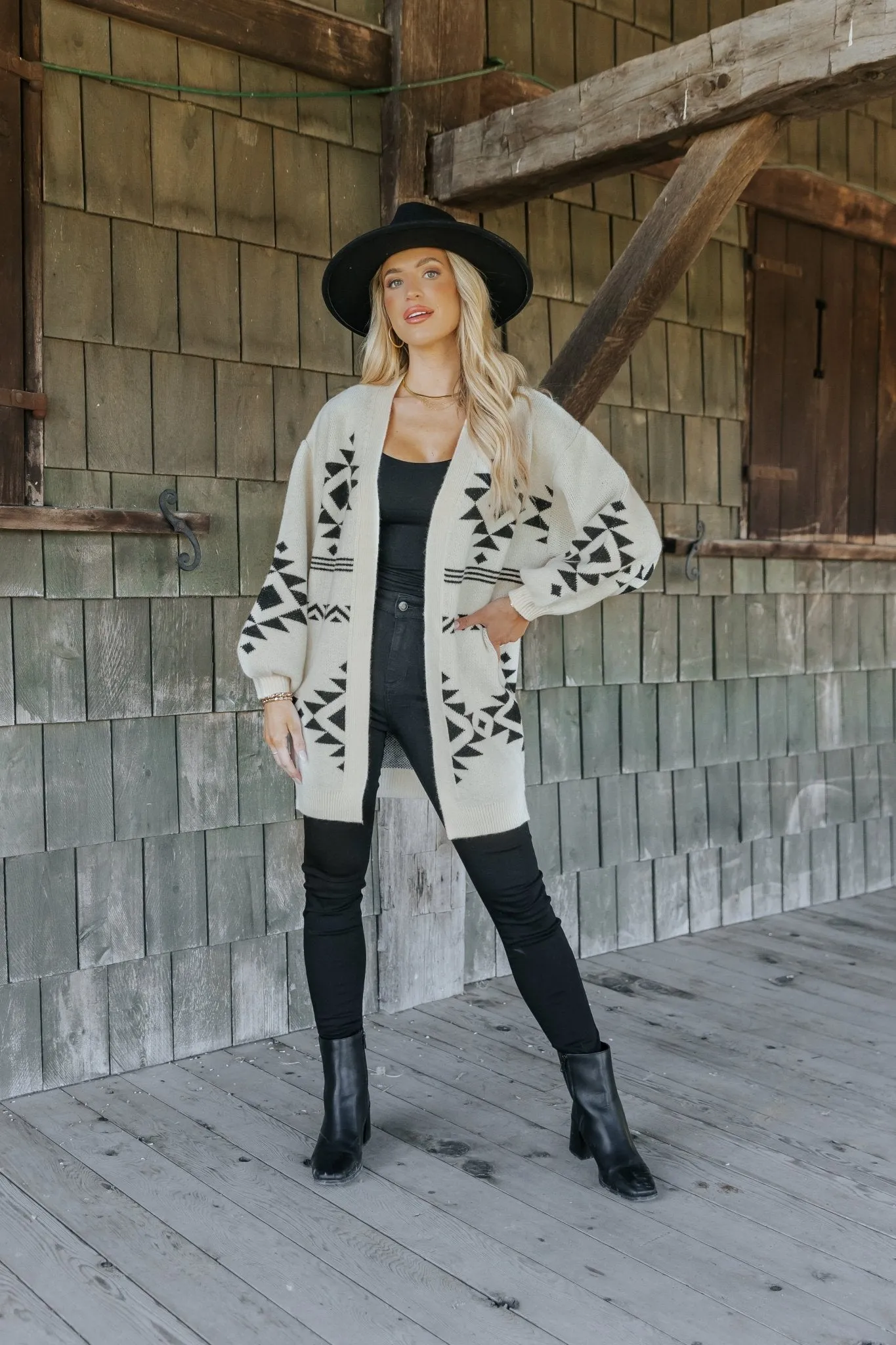 Cream and Black Aztec Print Cardigan - FINAL SALE