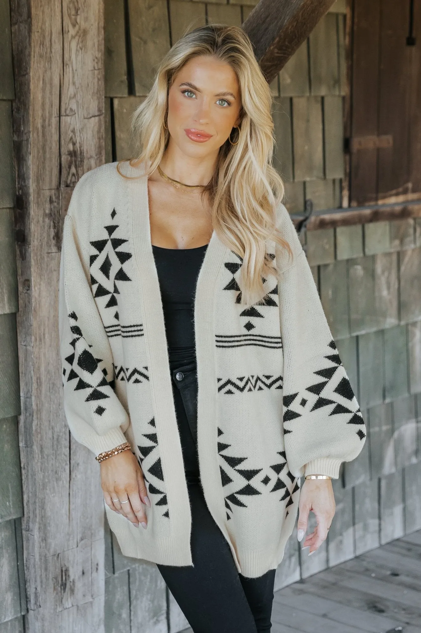 Cream and Black Aztec Print Cardigan - FINAL SALE