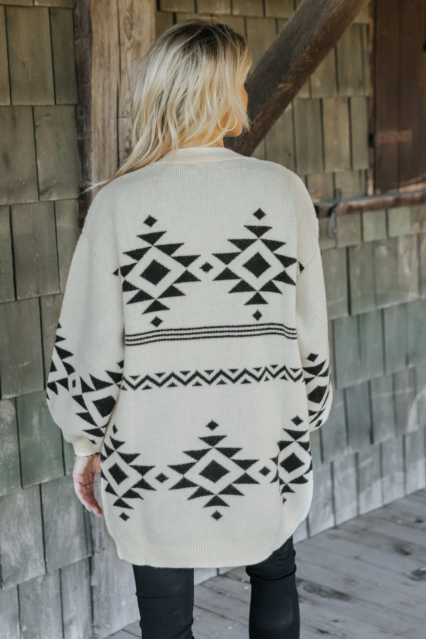 Cream and Black Aztec Print Cardigan - FINAL SALE