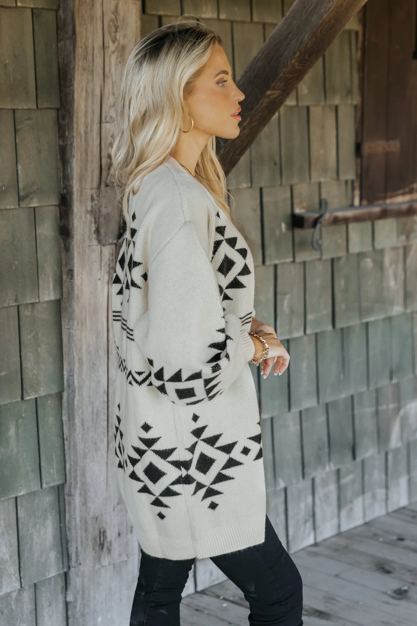 Cream and Black Aztec Print Cardigan - FINAL SALE