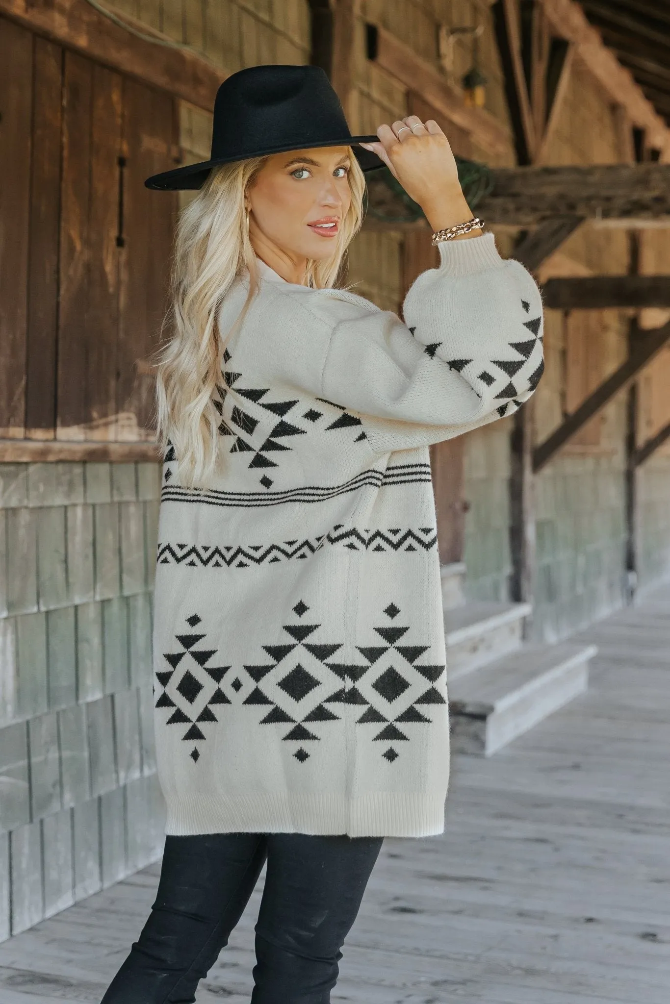 Cream and Black Aztec Print Cardigan - FINAL SALE