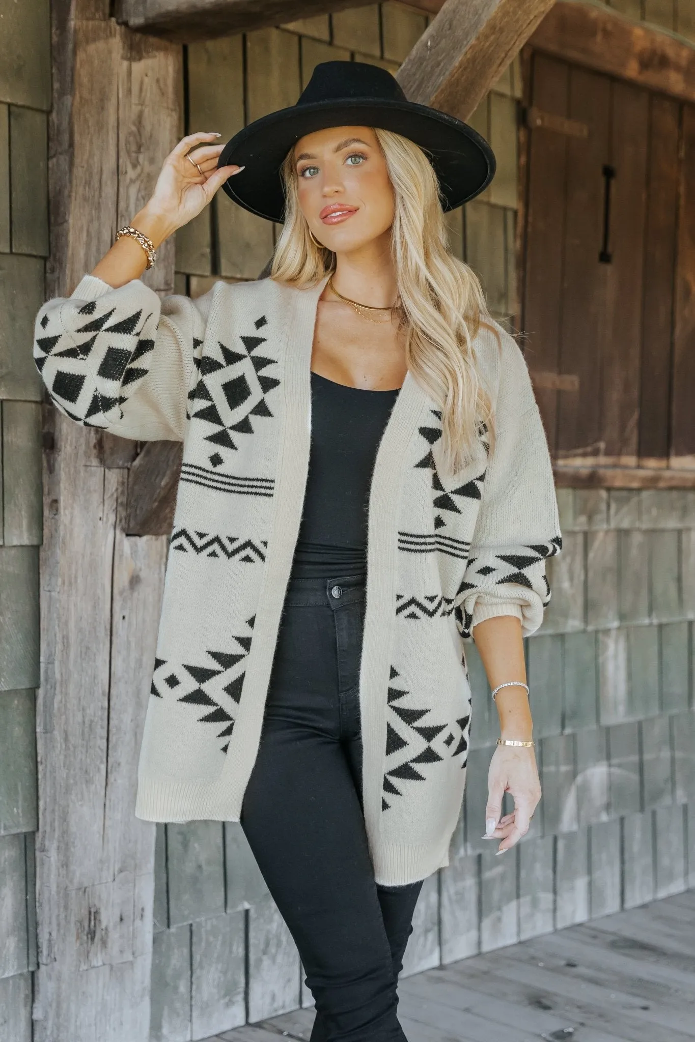 Cream and Black Aztec Print Cardigan - FINAL SALE