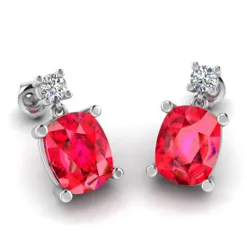 Cushion Shape Ruby Lab Grown Diamond Drop Earrings EDCCR