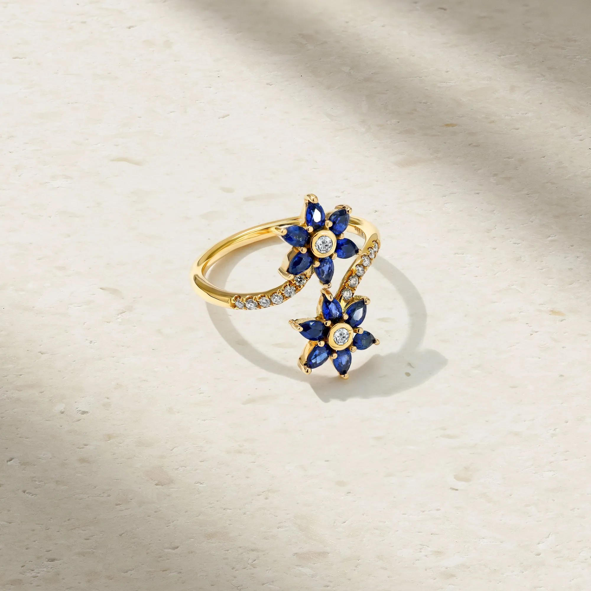 Daffodil Garden Sapphire and Diamond Bypass Ring